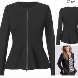 CAbi Black Crisscross Zip Front Peplum Blazer Size Large Style #5850 Used